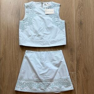 Julia Amory Light Blue Embroidered Gidget set xs with tag in cotton embrodery